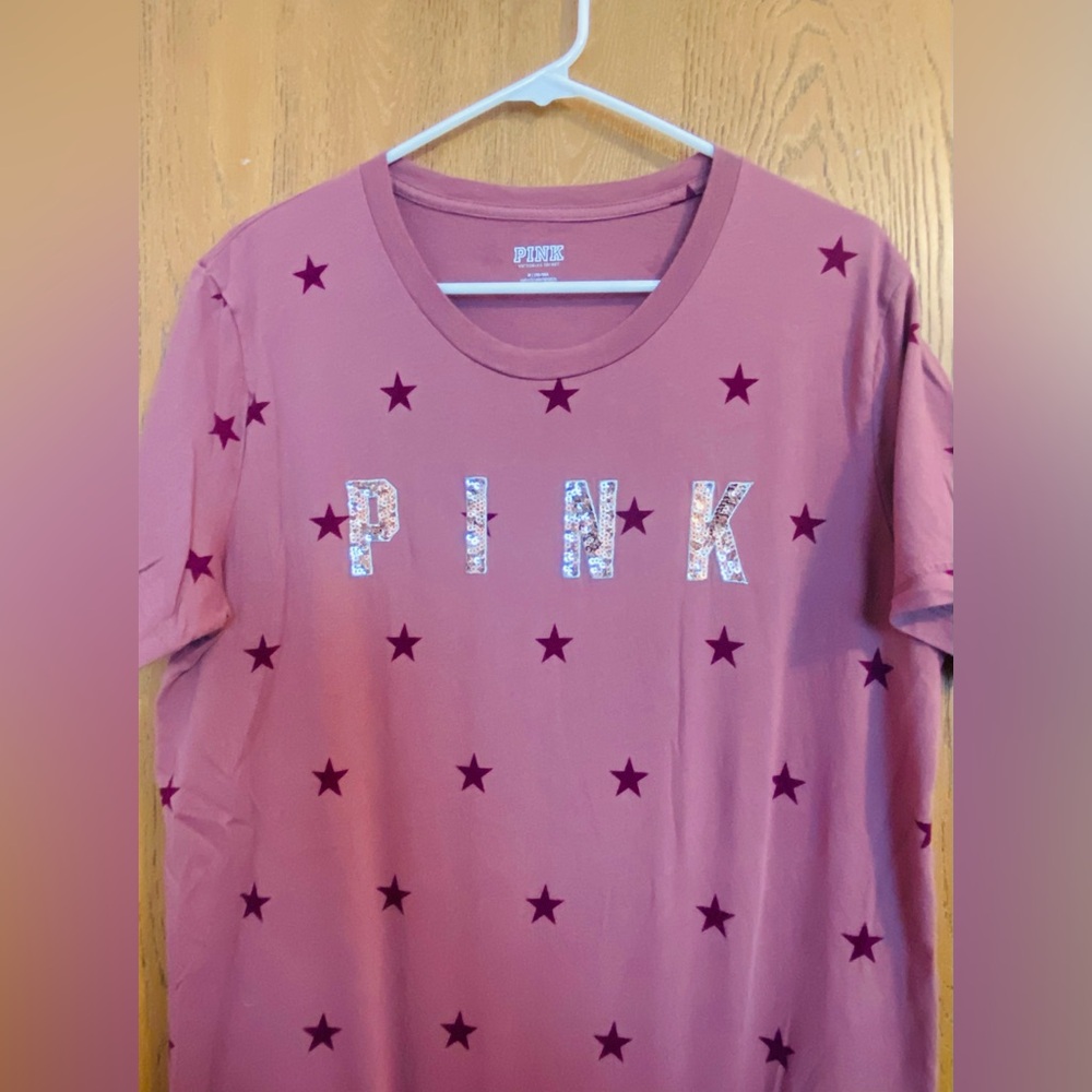 PINK Victoria's Secret Sequin and Star Tee - Mauve and Burgundy Colors
